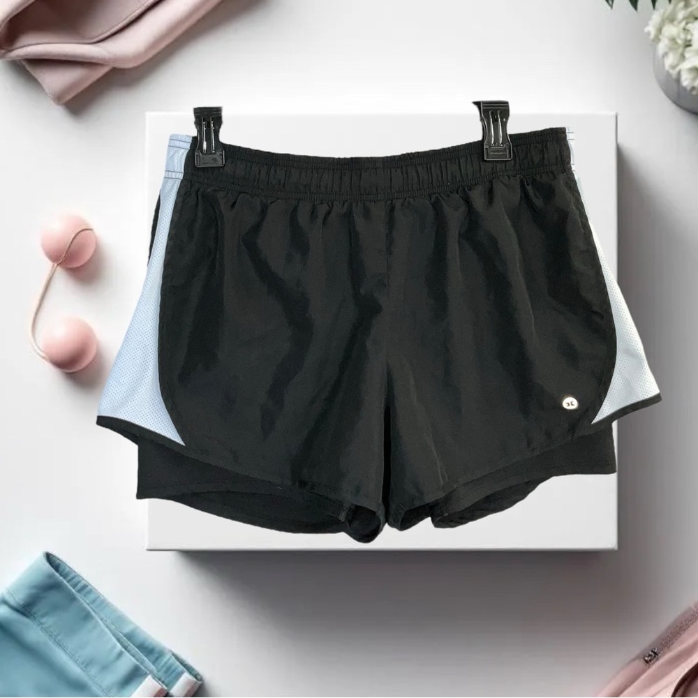 RBX Black Athletic Shorts with Contrast Panels Elastic Waist Inner Shorts Wm Lg